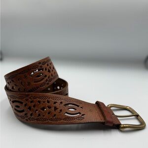 Vintage Ralph Lauren Brown Leather Belt with Brass Buckle